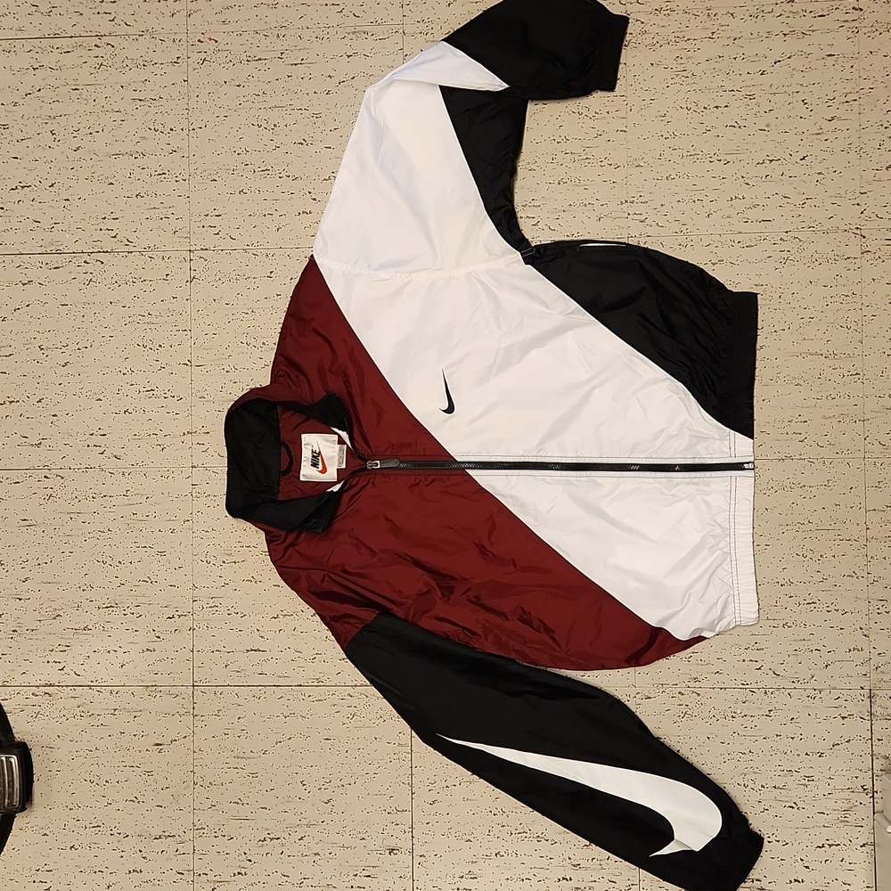 Nike Big Swoosh Stripe Embroidered Full Zip Windbreaker Jacket Vintage 90s